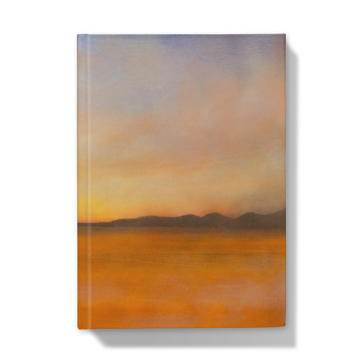 Islay Dawn journal with desert sunset canvas print in orange purple hues