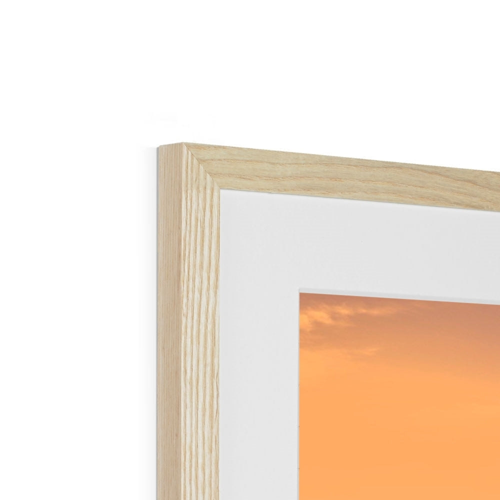 Isle of Cumbrae orange sunset art print in light wood frame with white mat