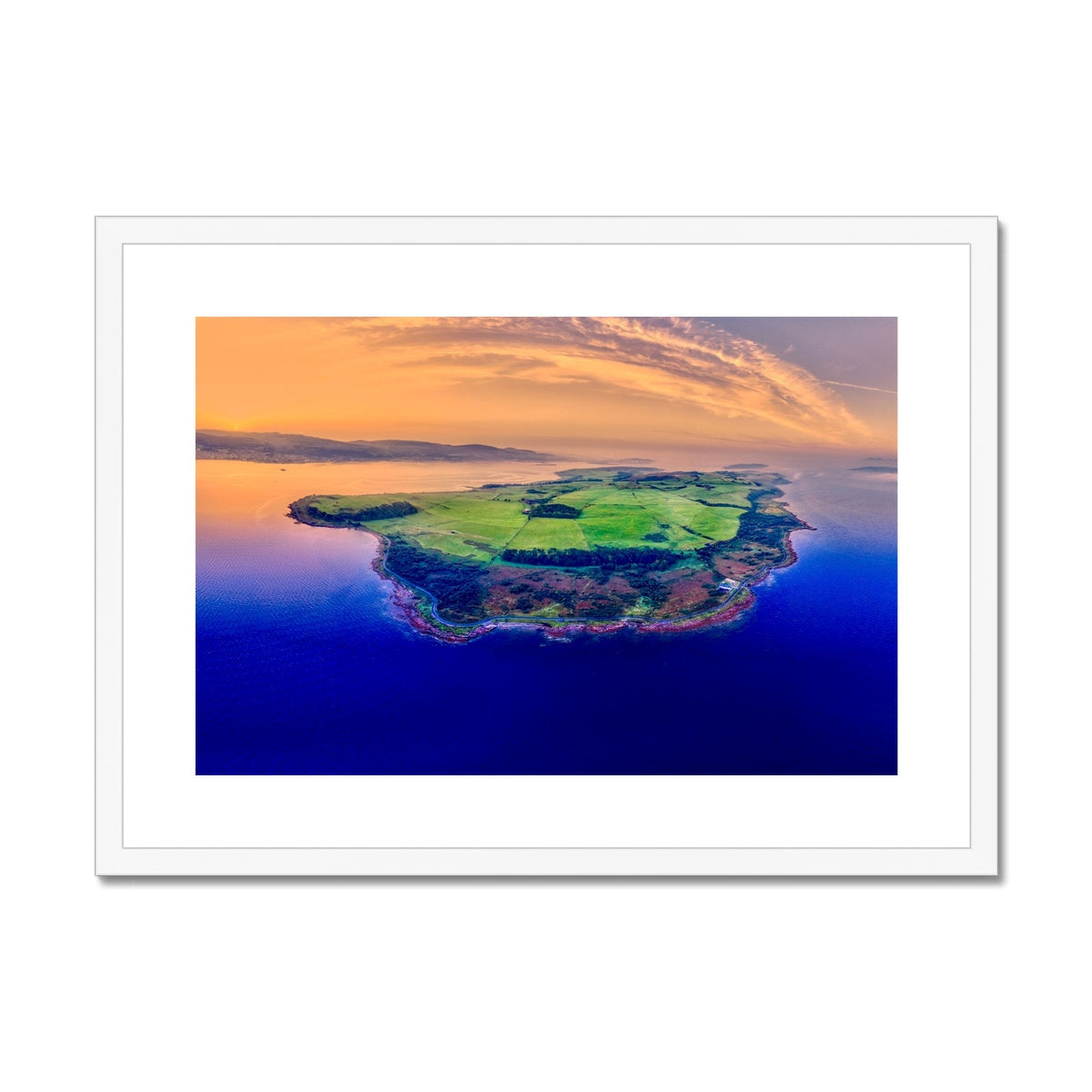 Green Isle of Cumbrae framed art print with white border