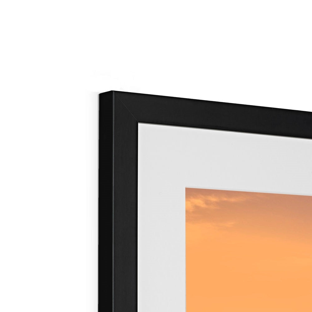 Black matte frame with white mat and orange sunset Isle of Cumbrae art print
