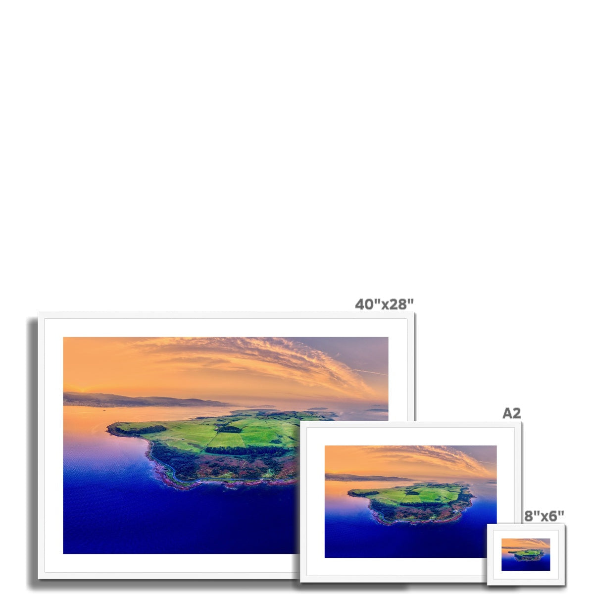 40x28 Inch Framed Isle of Cumbrae Landscape Print in Orange and Blue