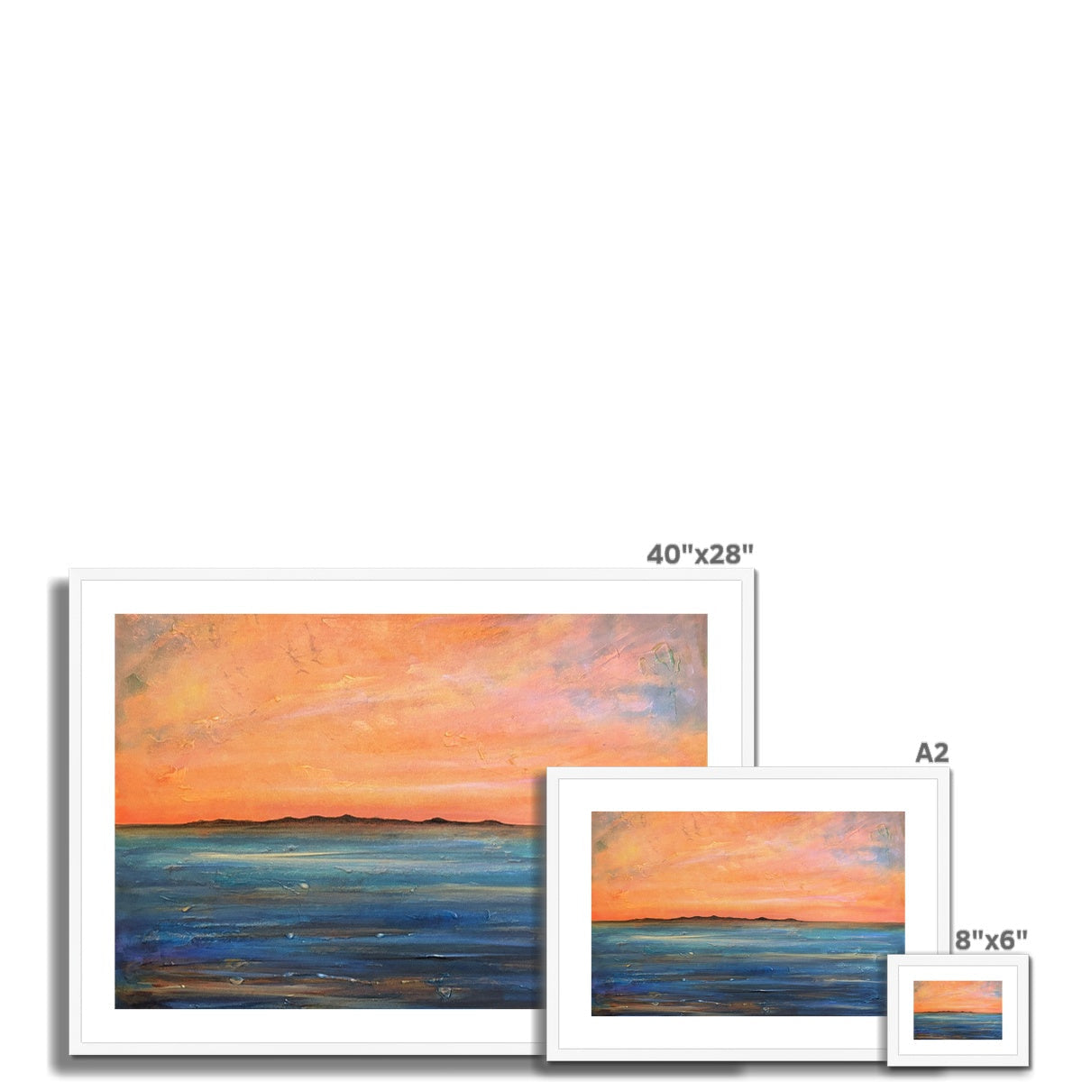 40x28 inch framed Isle of Gigha sunset landscape print in white frame