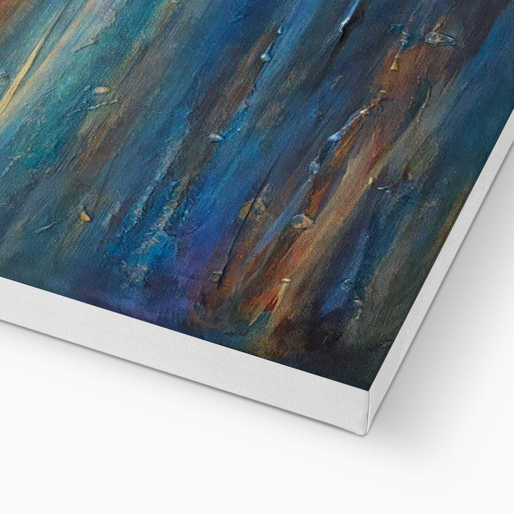 Blue and brown abstract painting on canvas in silver frame, The Isle Of Gigha