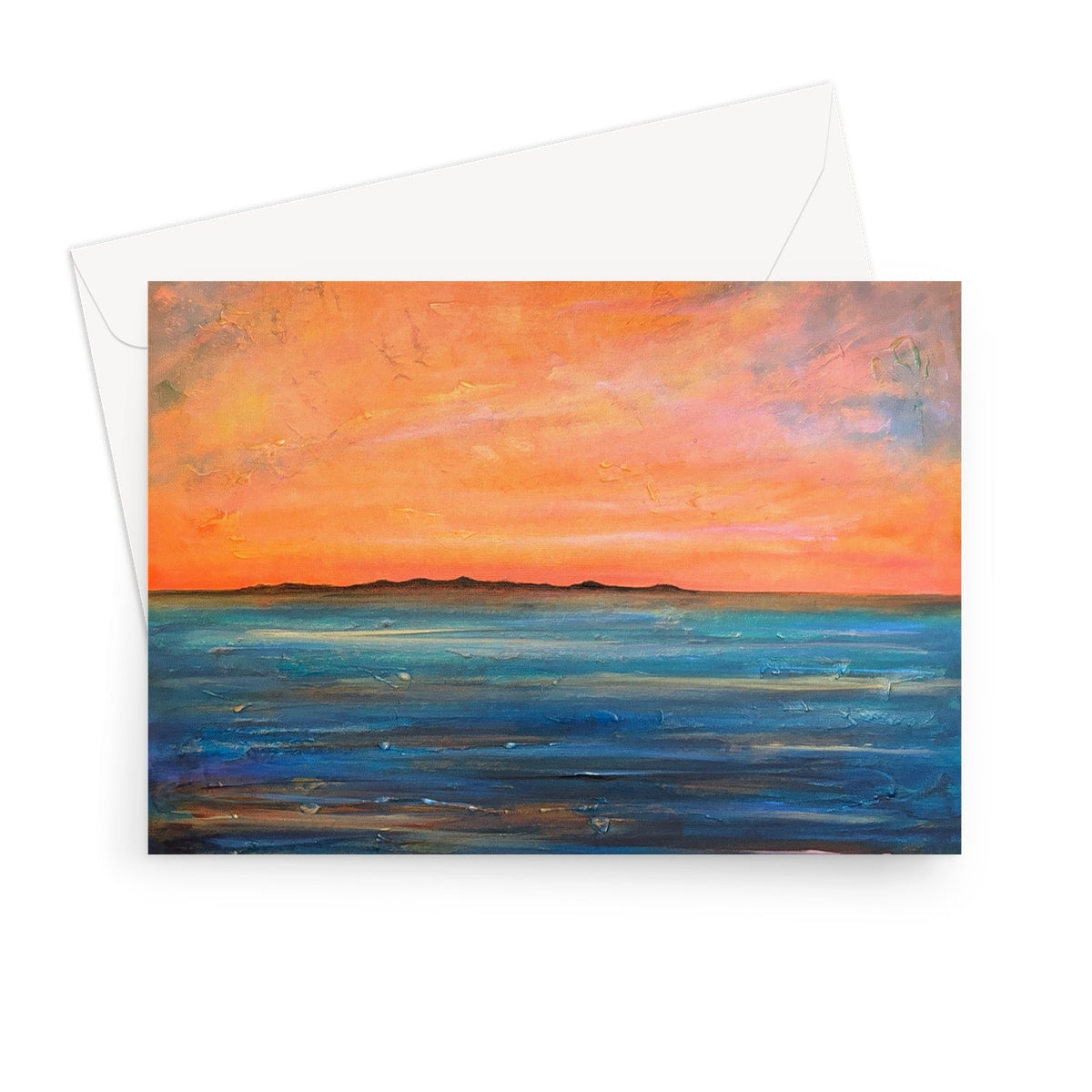 Orange sunset beach scene on Isle of Gigha greeting card with envelope