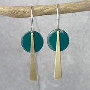 Teal Jade Green Geometric Earrings with Gold Triangular Drops