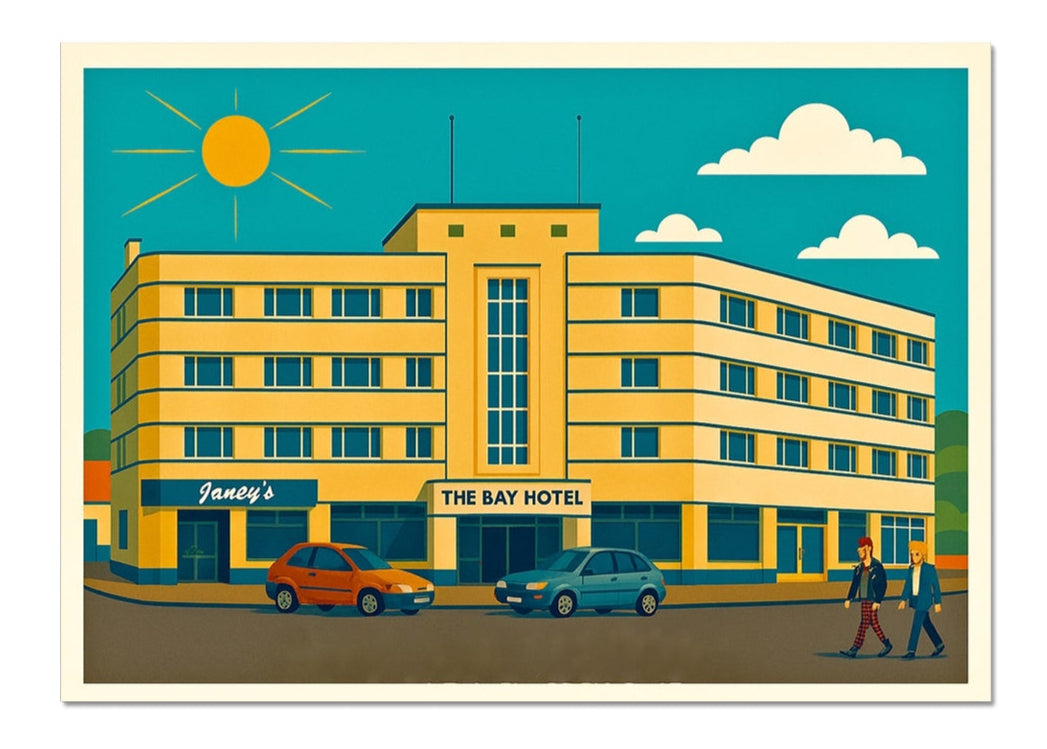 Yellow and cream Art Deco Janeys at the Bay Hotel with large windows fine art print
