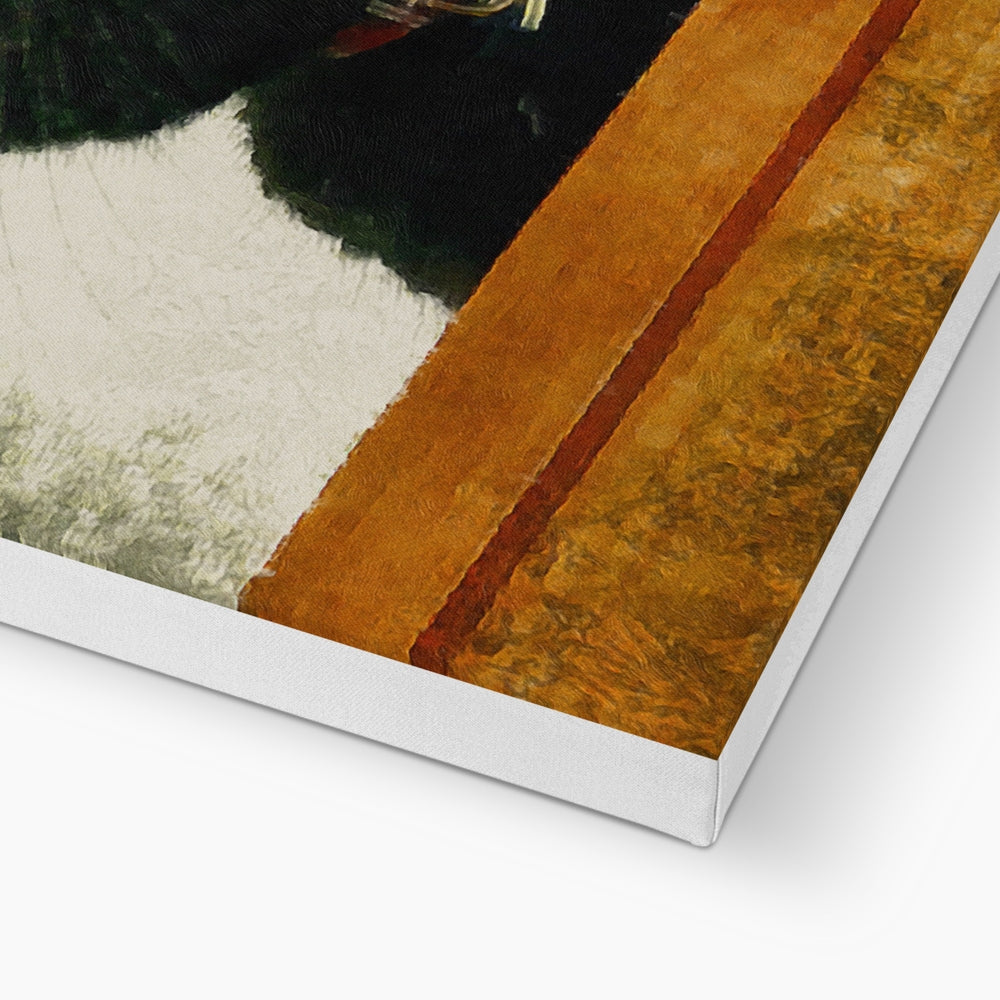 Juno impressionistic black and white fur pet portrait canvas print