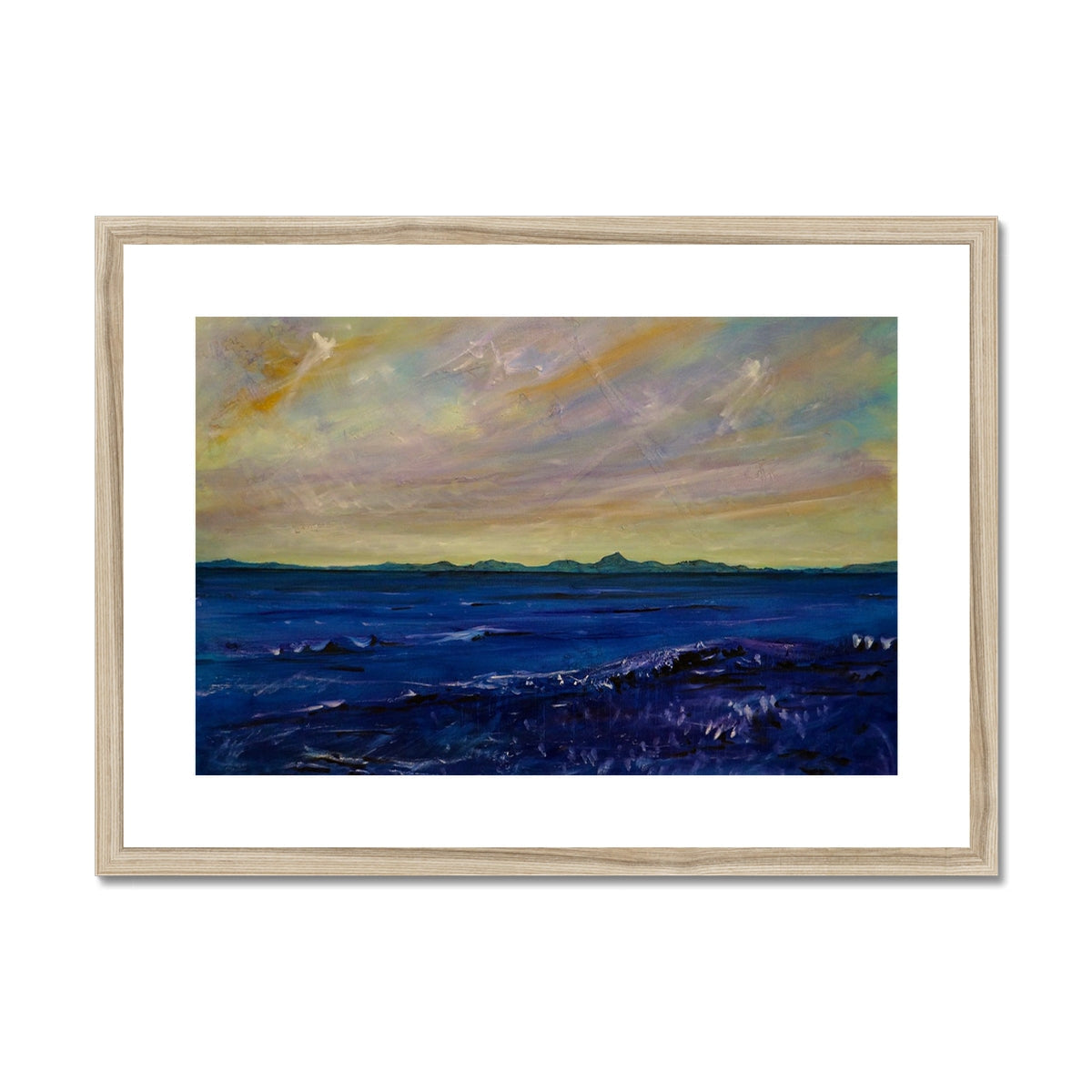 Jura Framed Mounted Print in natural finish wooden rectangular frame