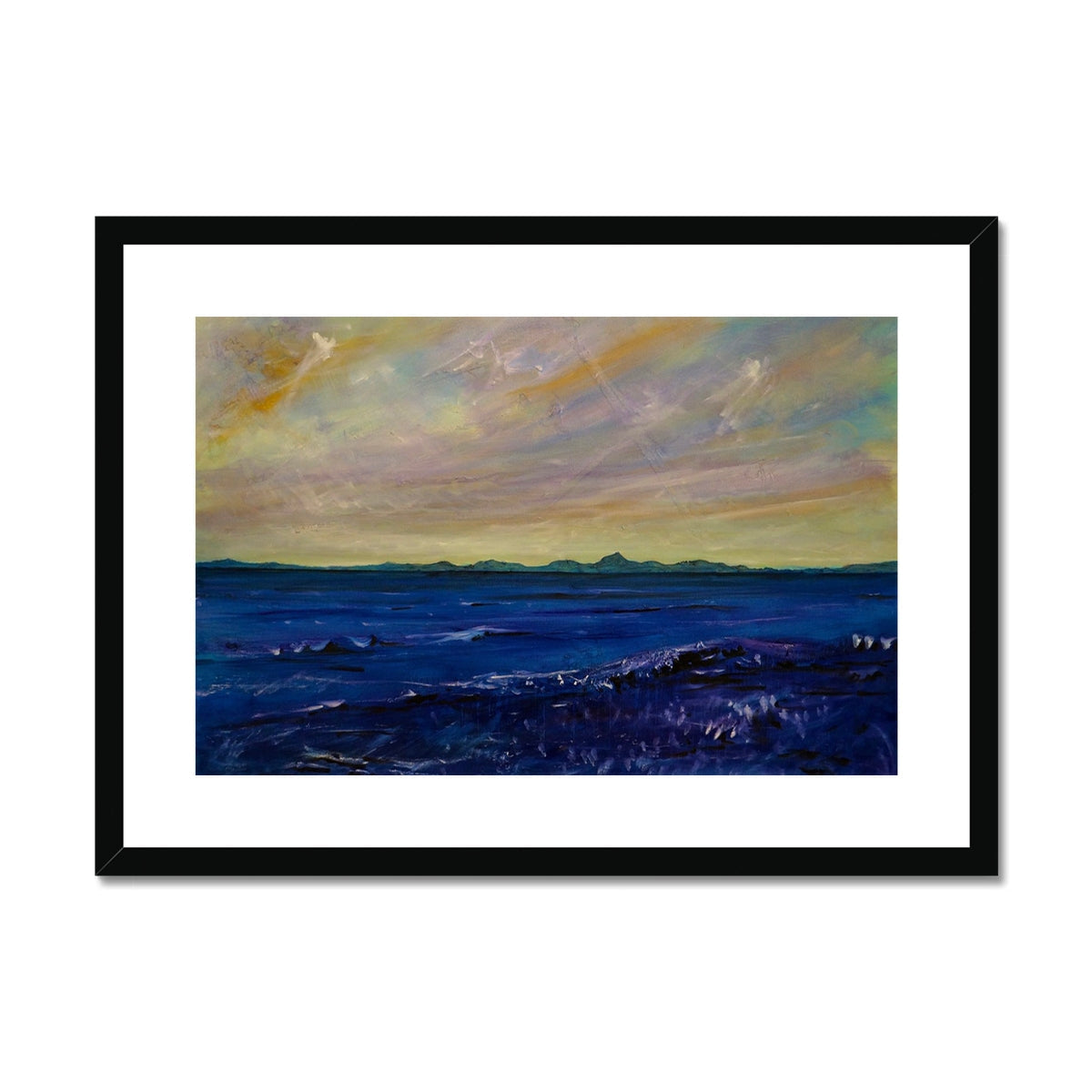Jura Framed Black Ocean View Art Print with Vibrant Waves