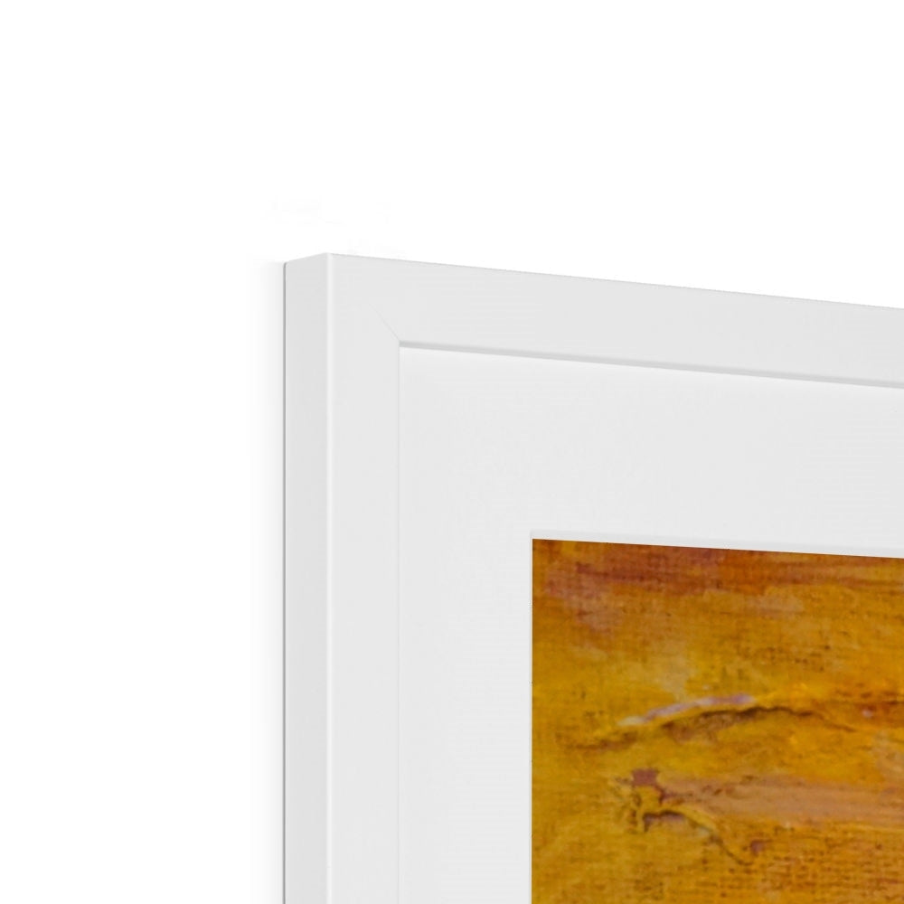 Jura Sunset white framed abstract art print in orange yellow hues