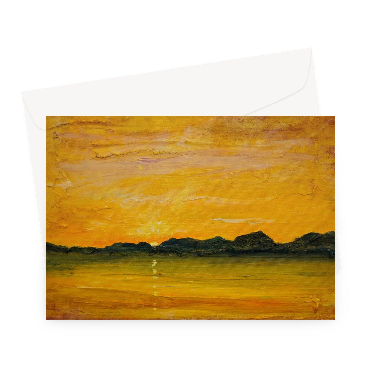 Jura Sunset Greeting Card: textured yellow orange sunset landscape