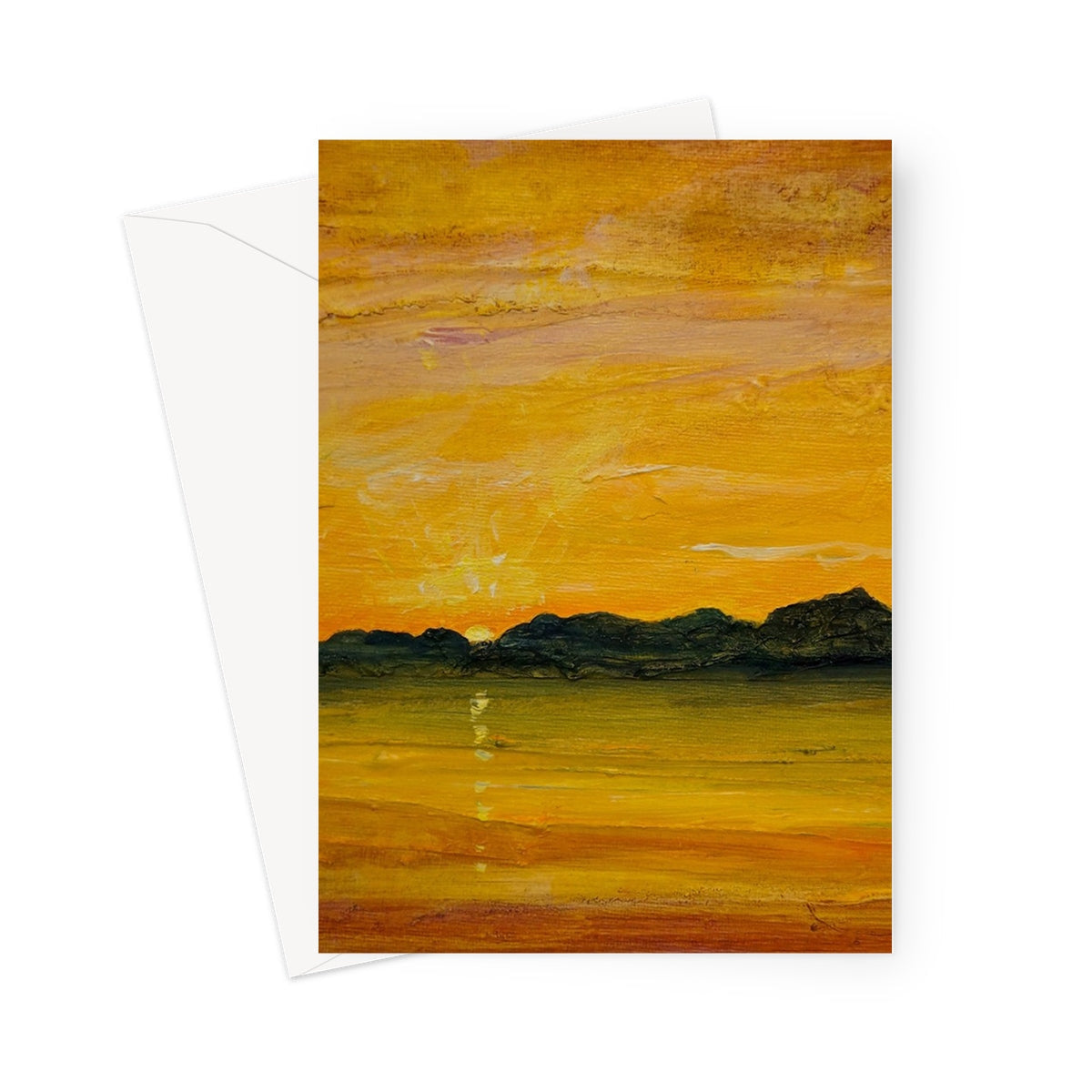 Jura Sunset greeting card with yellow orange abstract textured landscape