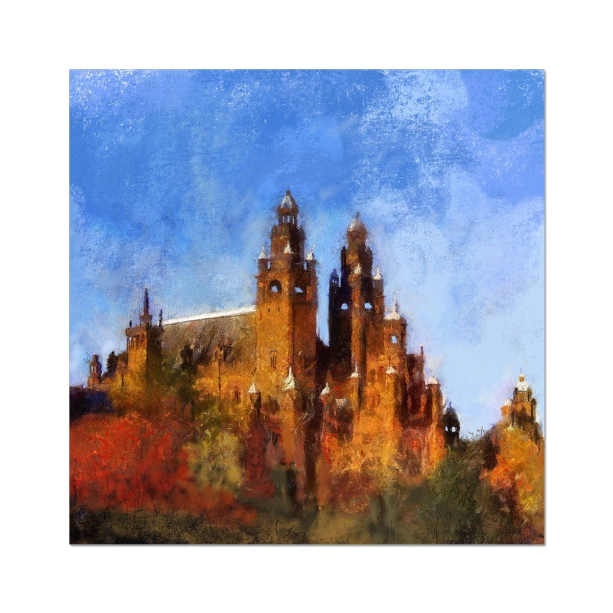 Impressionistic painting of Kelvingrove cathedral, Hahnemühle print