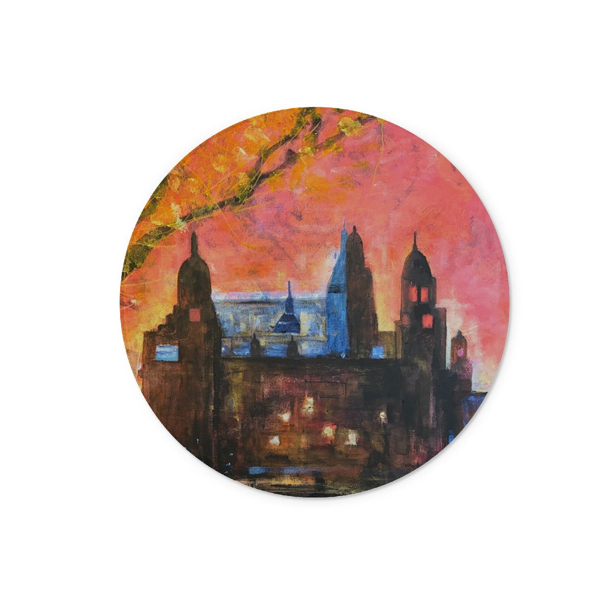 Kelvingrove Art Gallery Dusk glass chopping board with vibrant cityscape