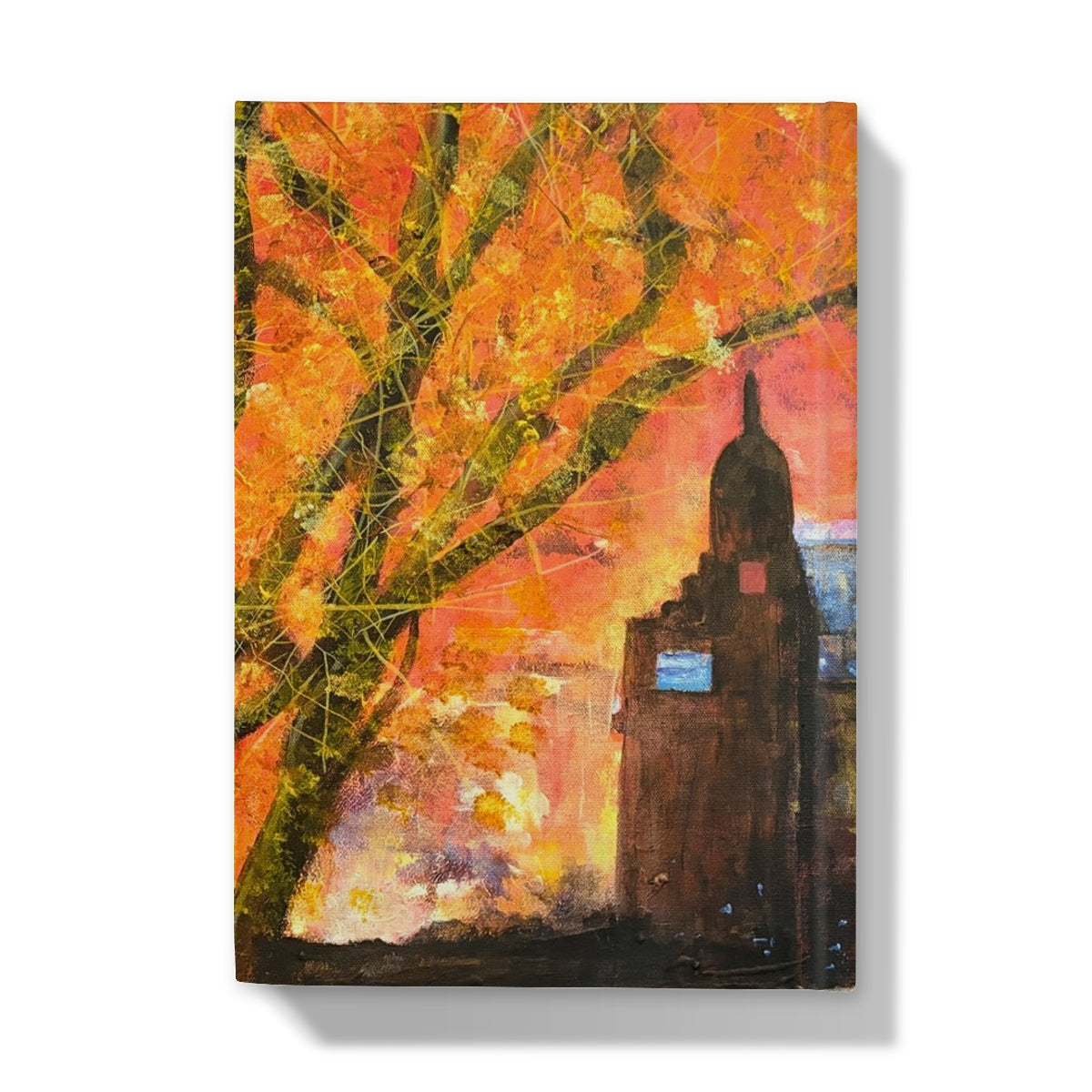 Vibrant orange yellow abstract tree painting in Kelvingrove Art Gallery Dusk journal