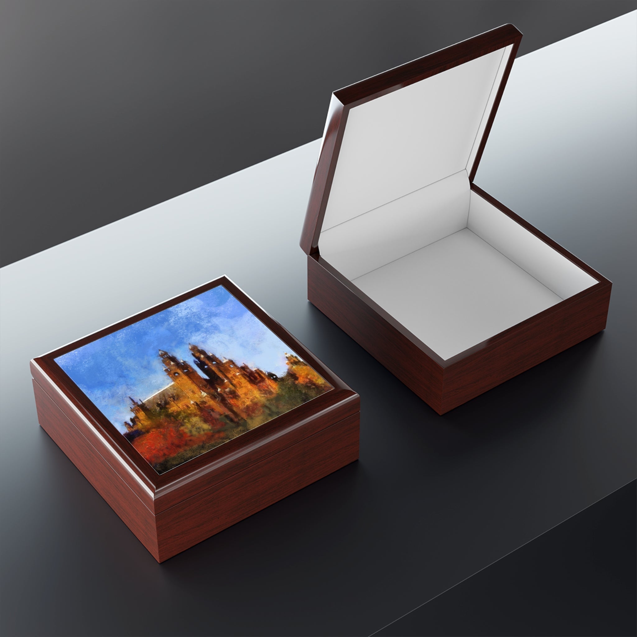 Kelvingrove Art Gallery Scotland autumn landscape wooden jewellery box