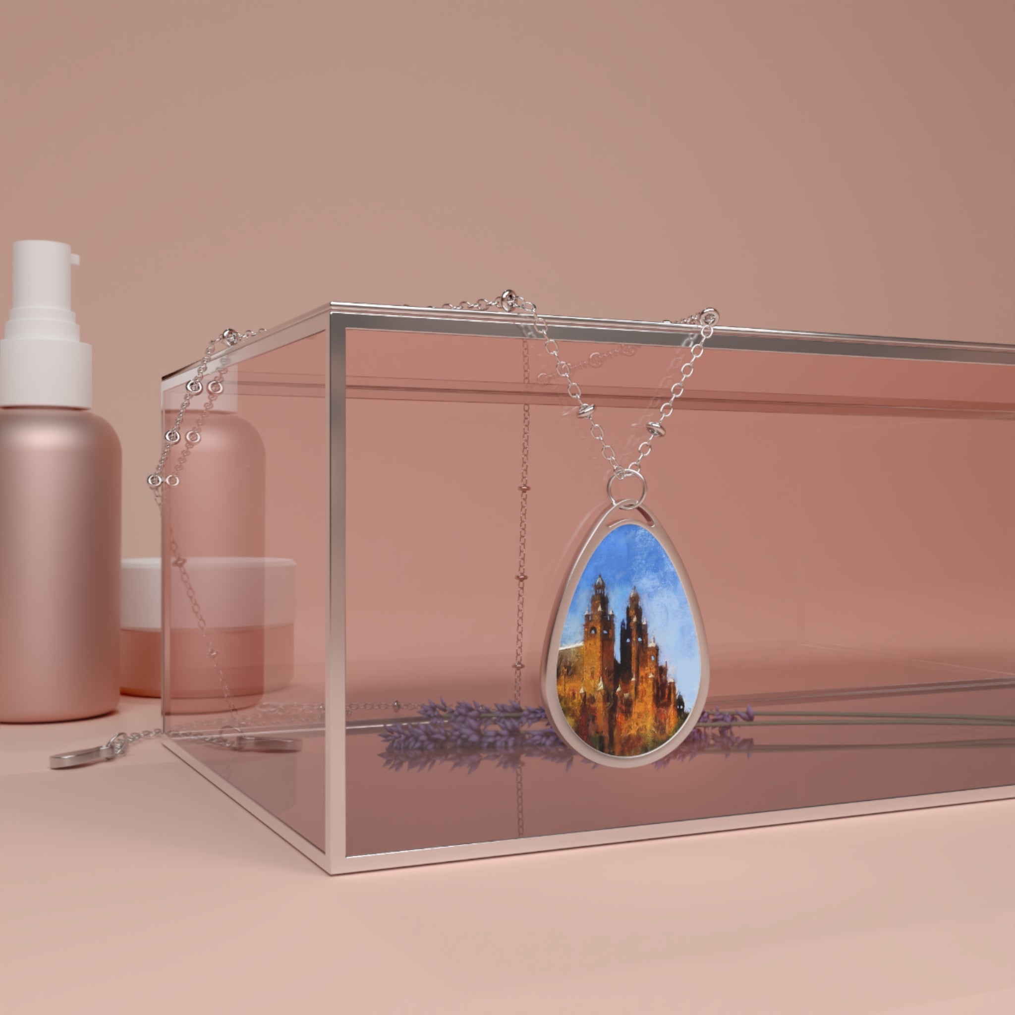 Silver teardrop pendant necklace with Kelvingrove Art Gallery cathedral image