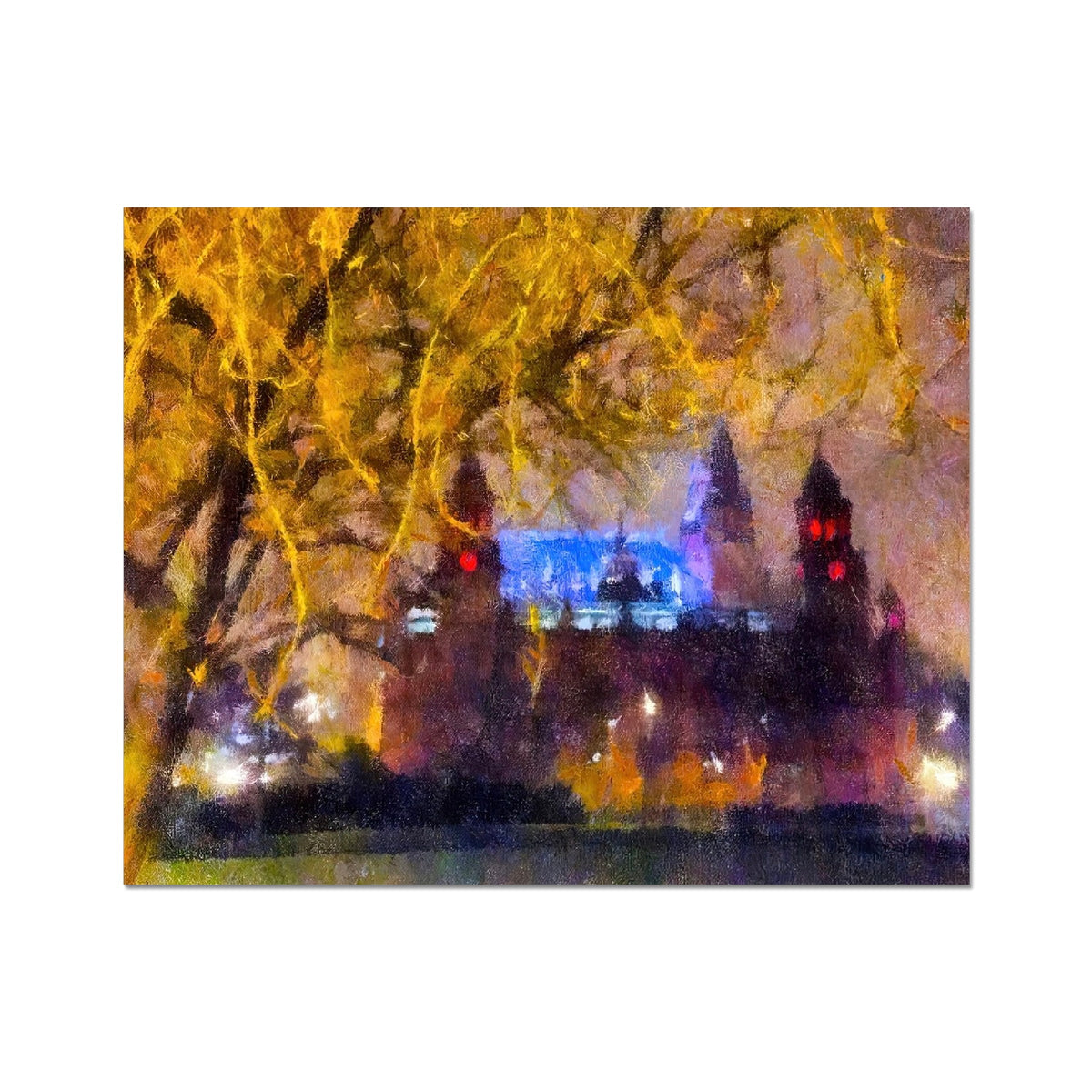 Golden Willow Tree Branch Art Print on Canvas, Kelvingrove Nights