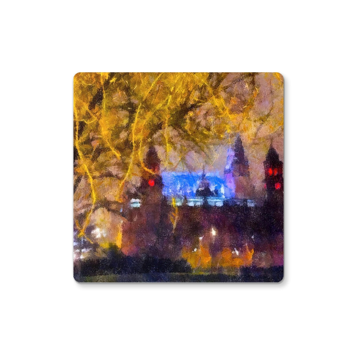 Elegant gold leaf tree design Kelvingrove Nights coaster