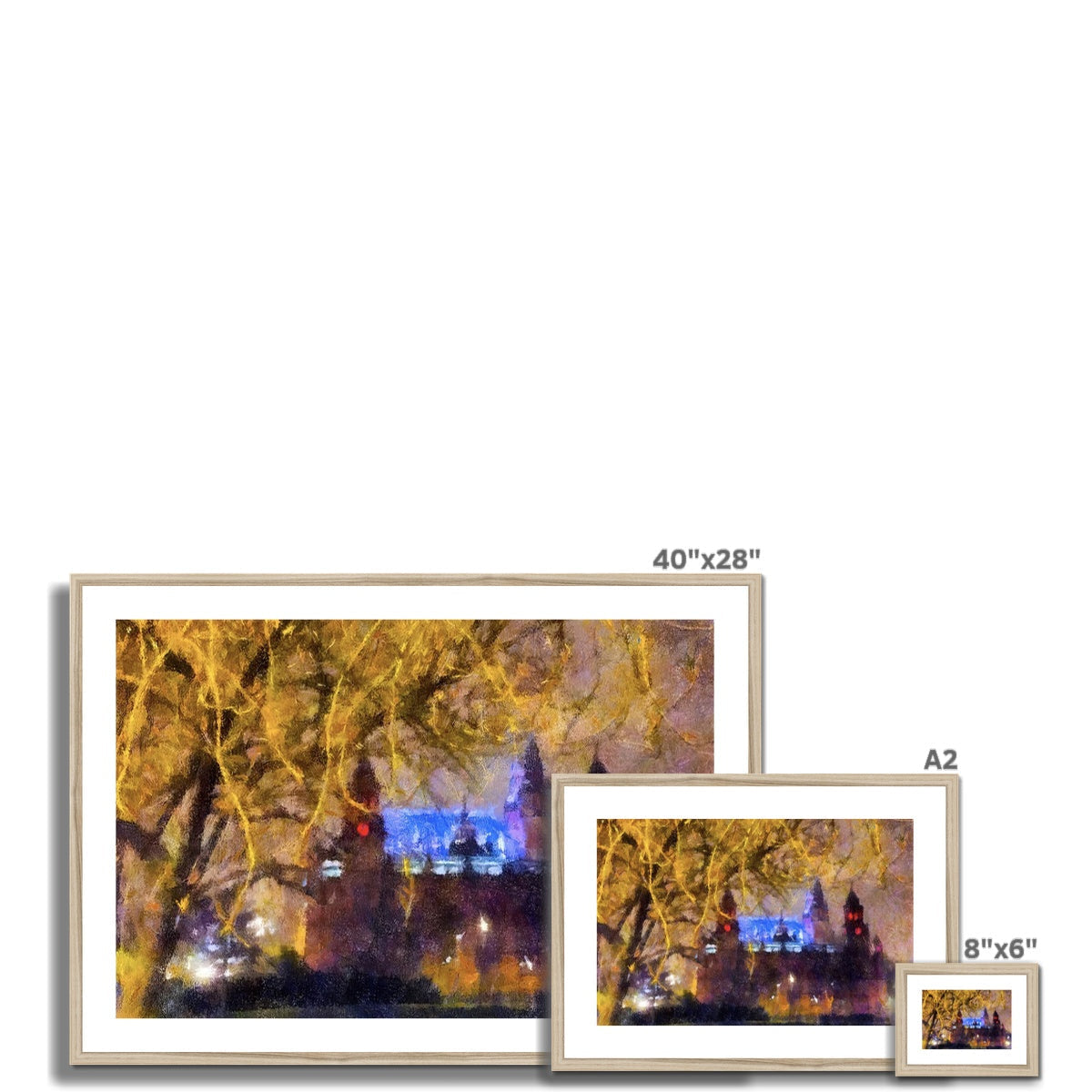 Kelvingrove Nights 40x28 framed canvas print with vibrant abstract yellow purple design