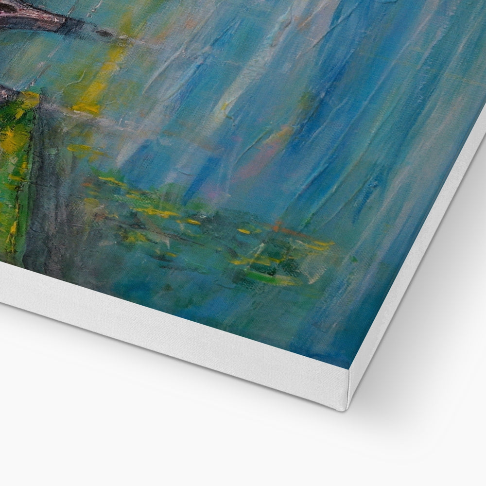 Blue abstract painting on canvas with silver frame, Kenmore Bridge Prints