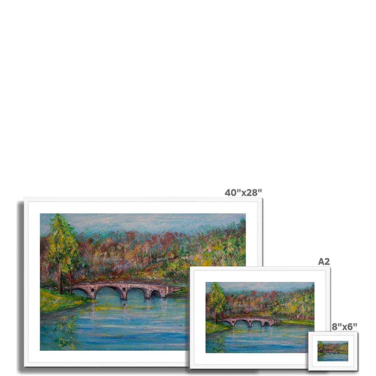 40x28 Inch Framed Kenmore Bridge Autumn Landscape Painting