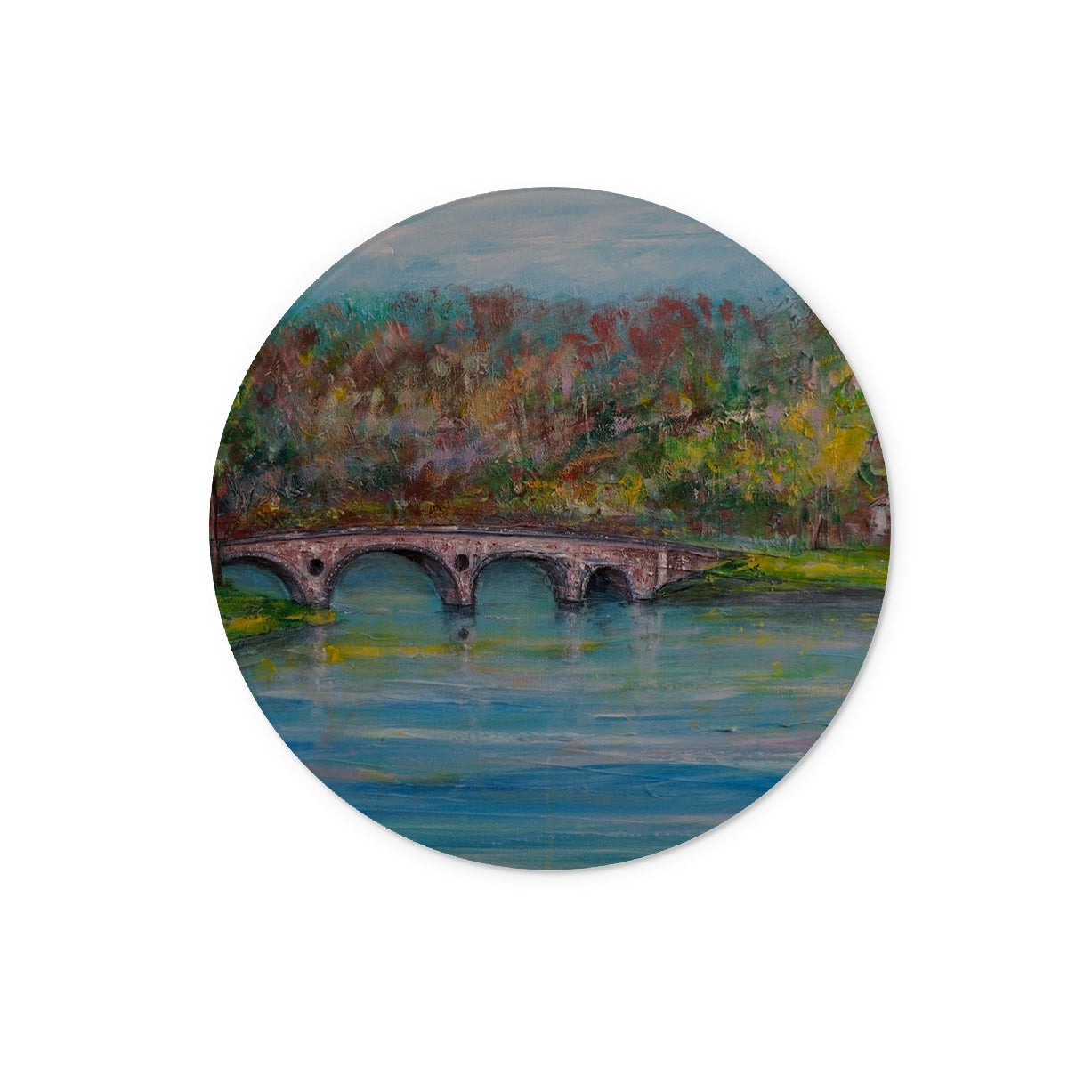 Kenmore Bridge glass chopping board with autumn foliage sticker