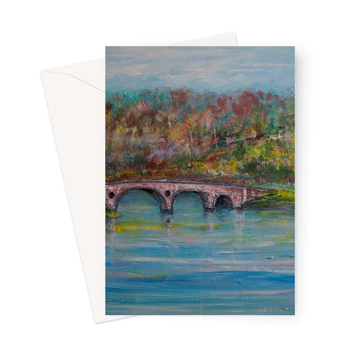 Kenmore Bridge greeting card with arched stone design and autumn foliage