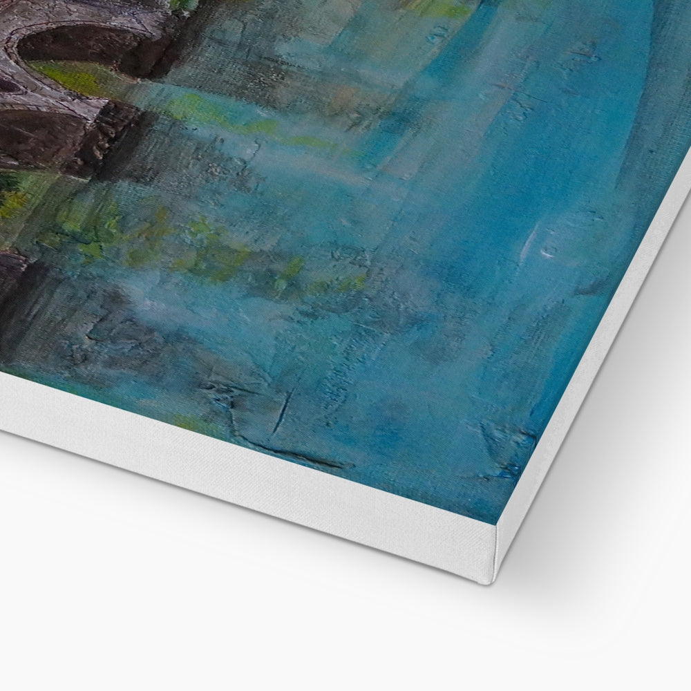 Blue abstract textured canvas print Kenmore Bridge II in white frame