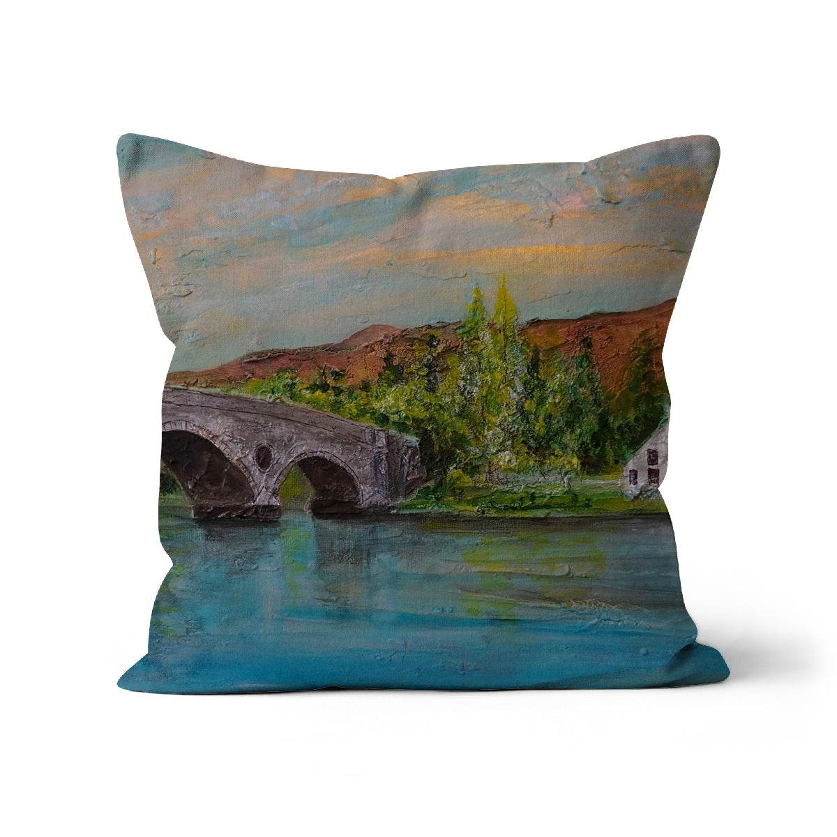Kenmore Bridge II cushion cover with 19th-century stone bridge design