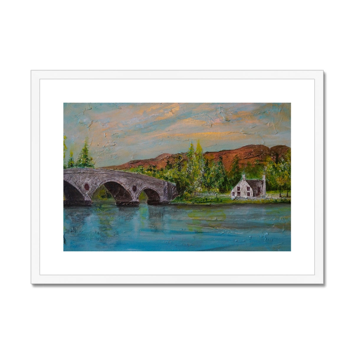 Kenmore Bridge II art print of stone bridge puzzle piece with house and trees