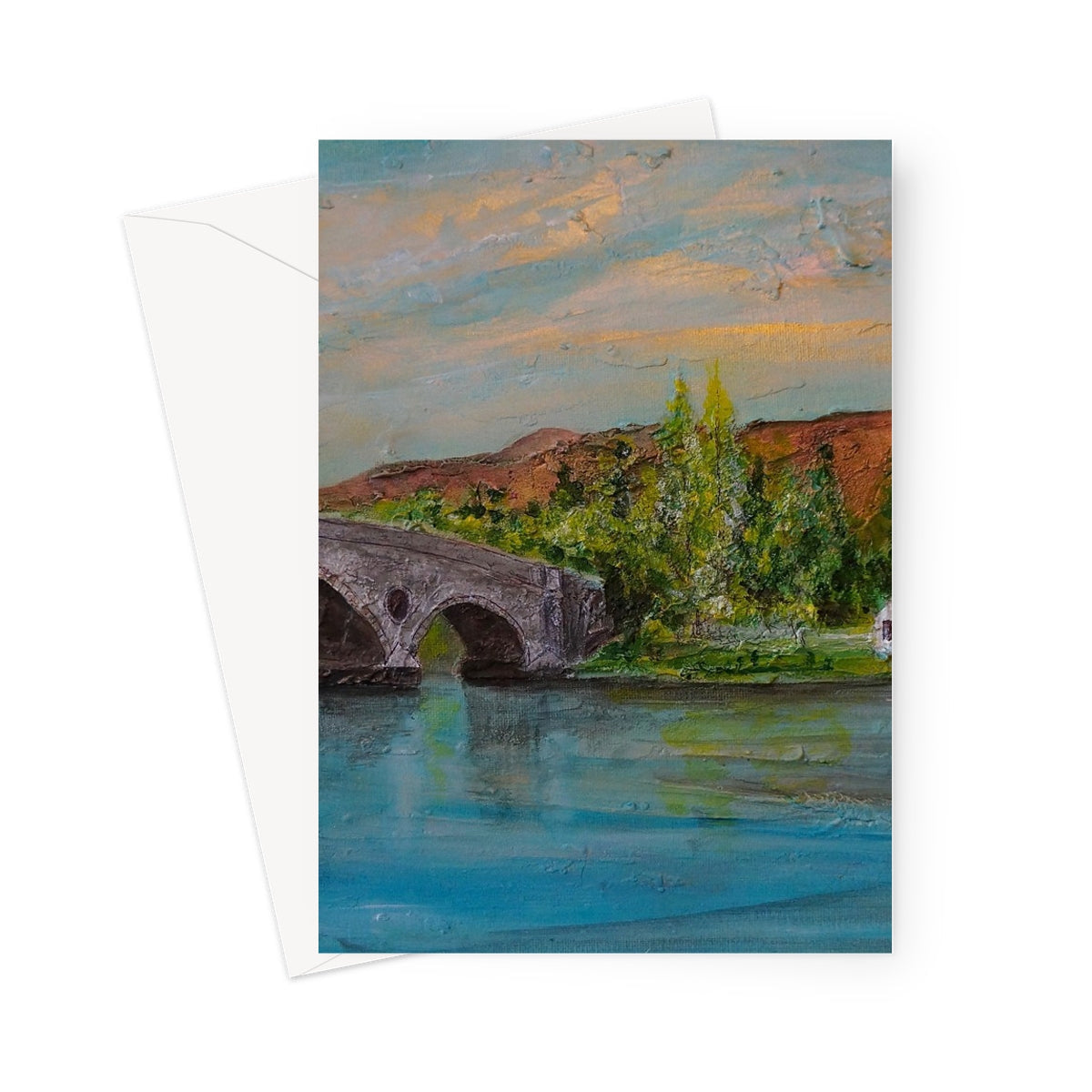 Kenmore Bridge II greeting card with arched stone design and greenery backdrop