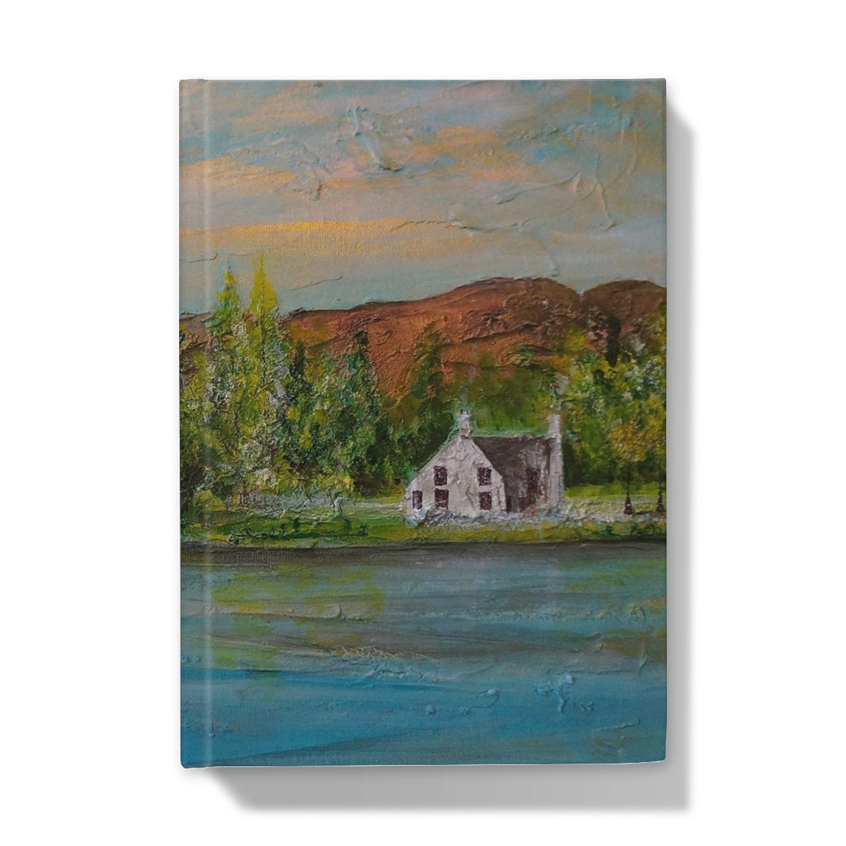 White stone cottage wall art canvas painting on Kenmore Bridge II journal