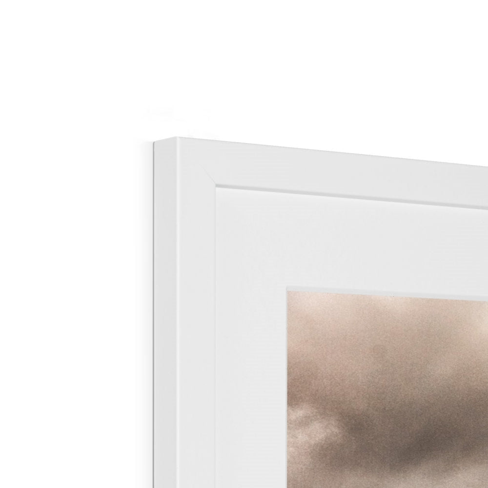 Minimalist white-framed abstract print of Kilchurn Castle