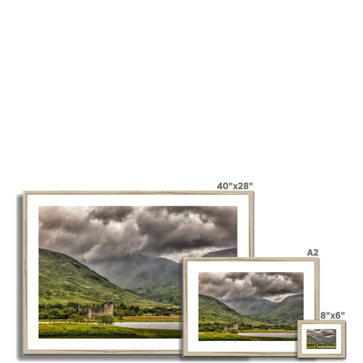 40x28 Inch Framed Kilchurn Castle Landscape Print with Mountains and Clouds