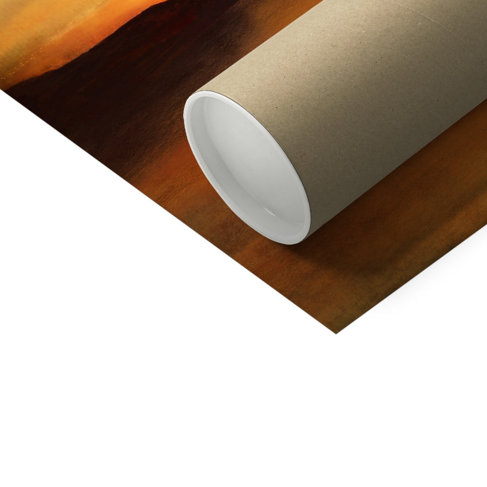 Kings Cave Sunset Arran Artist Proof print in white cylindrical tube with orange peel texture