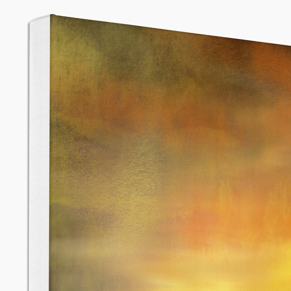 Gold and orange abstract Kings Cave Sunset Arran canvas print in white frame