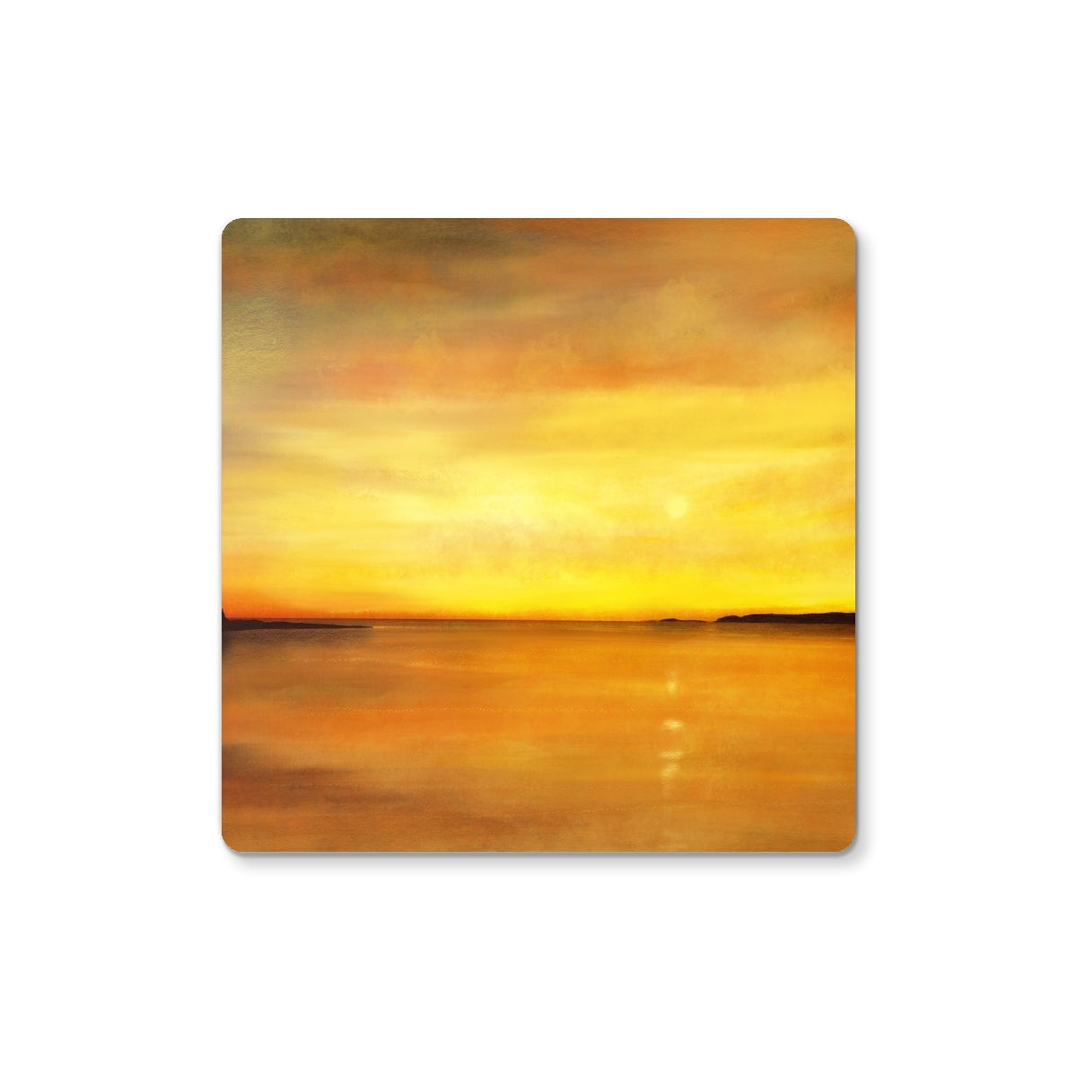 Kings Cave Sunset Arran Coaster in yellow and orange glossy finish