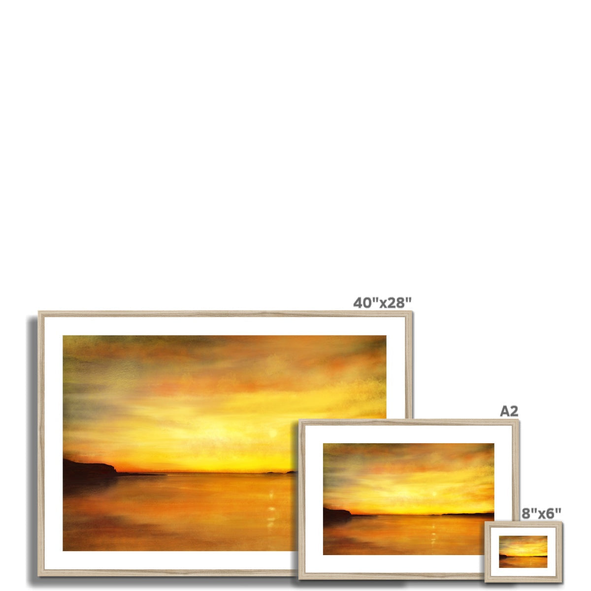 40x28 inch gold-framed Kings Cave Sunset Arran landscape art print
