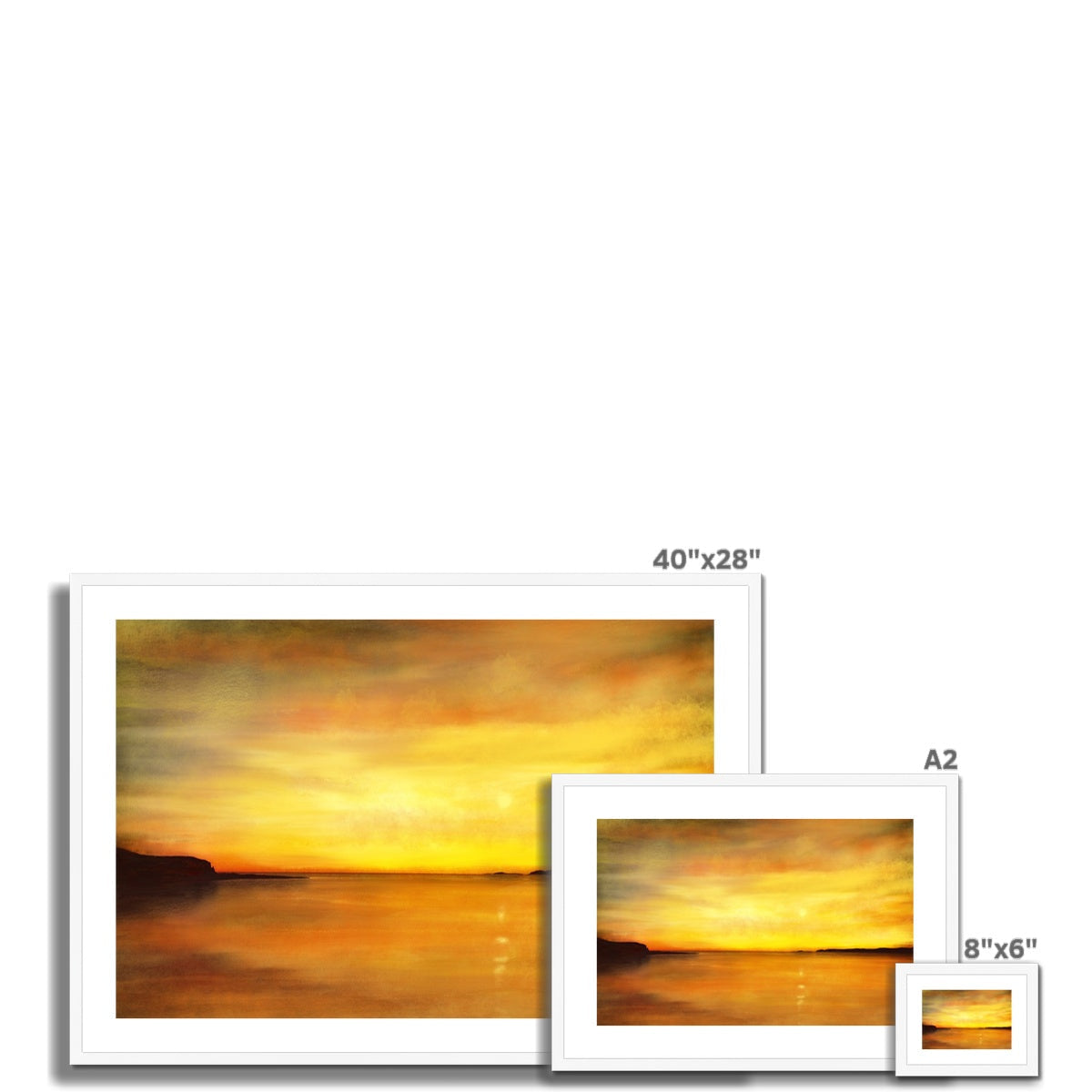 40x28 Kings Cave Sunset Arran framed print in white