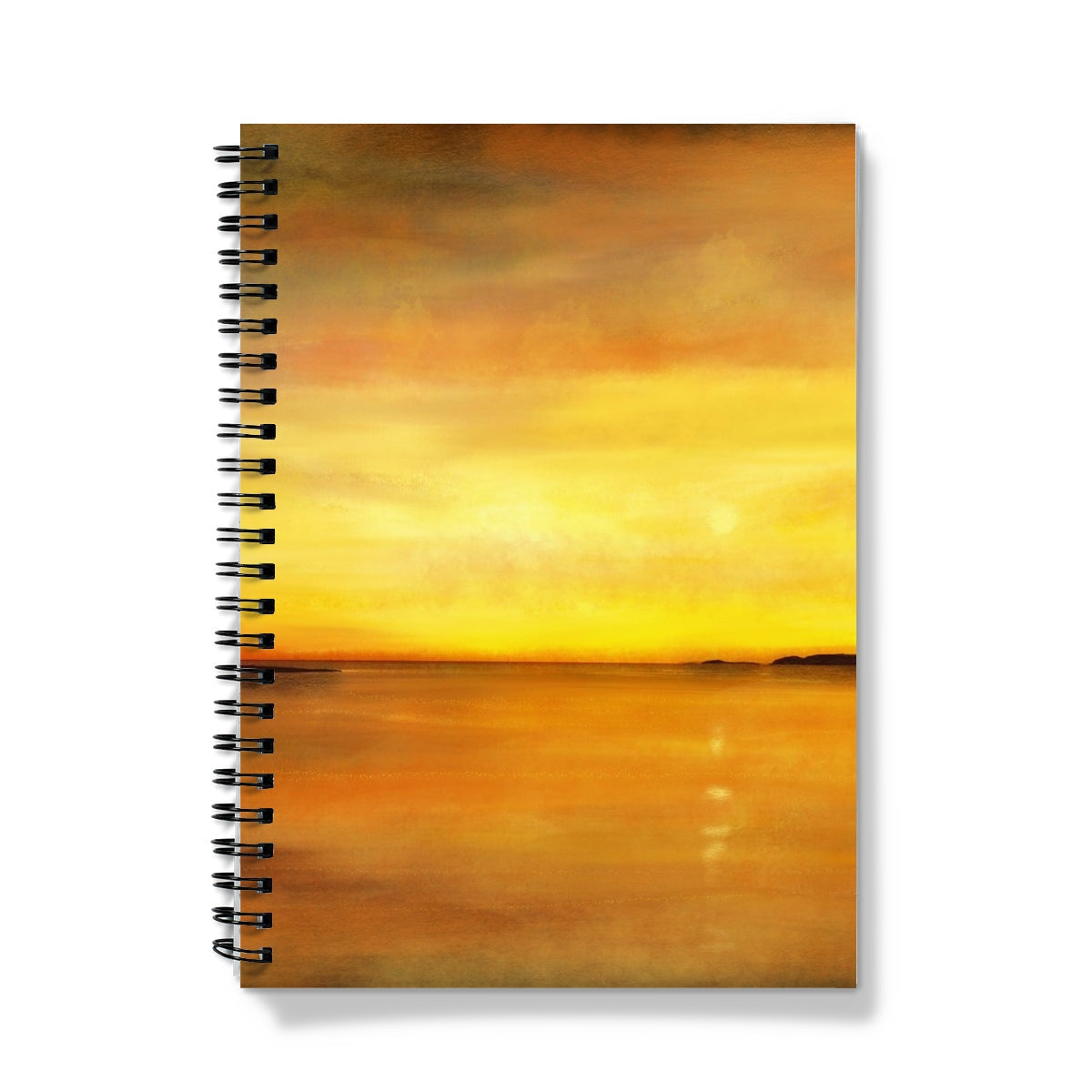 Kings Cave Sunset Arran spiral notebook with orange sunset textured cover