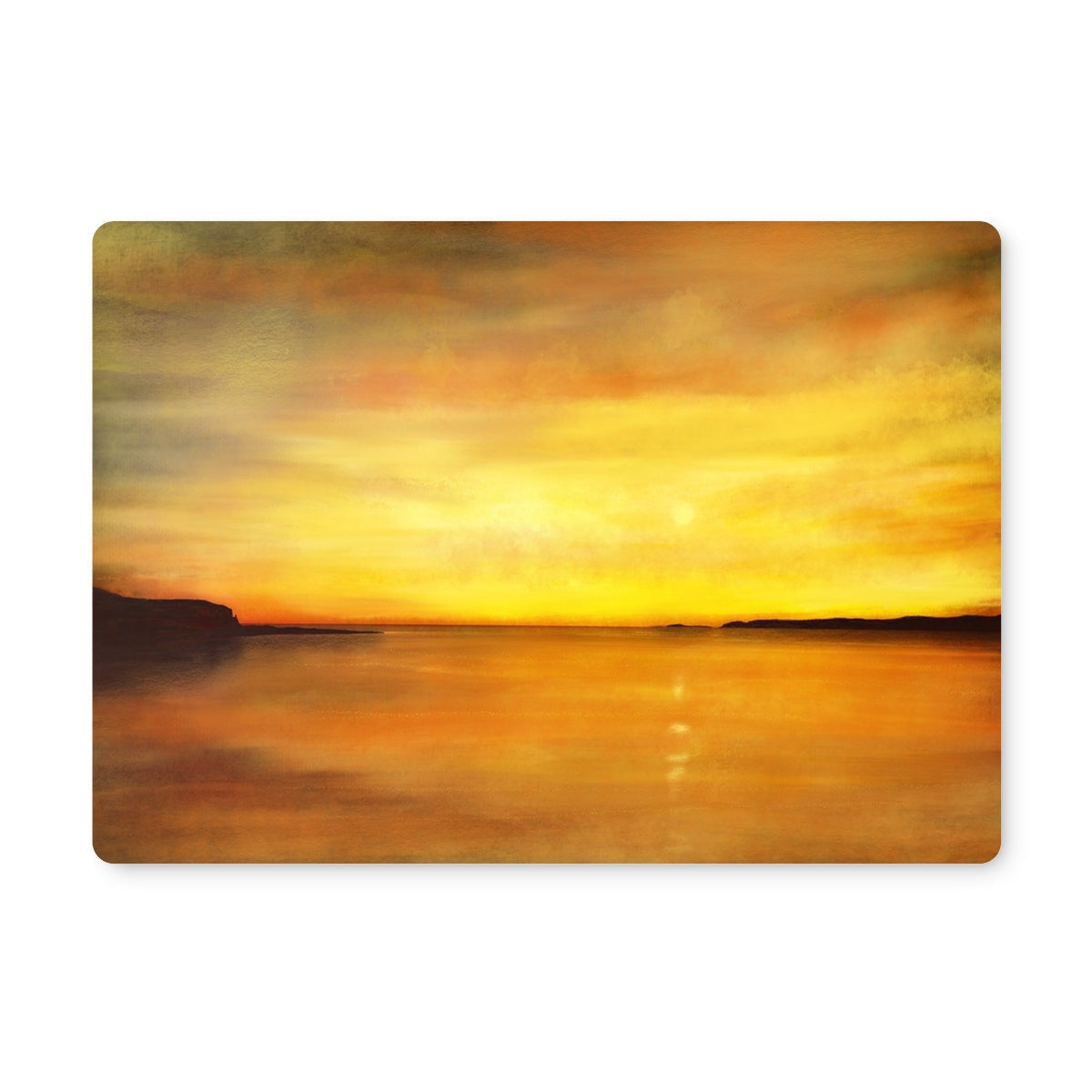 Kings Cave Sunset Arran placemat with golden sunset beach coaster
