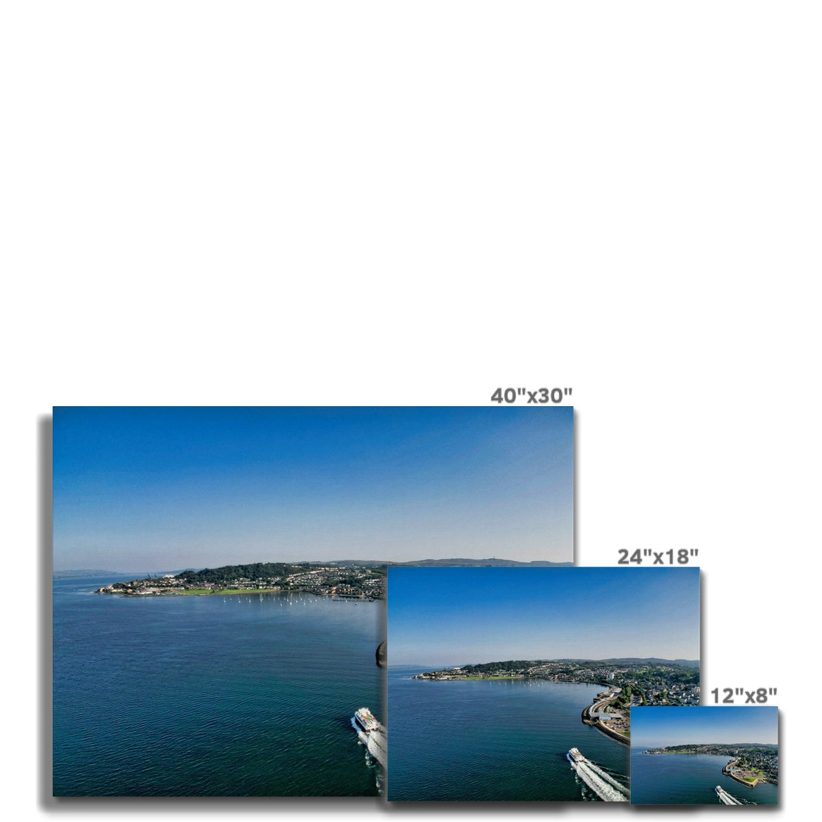 40x30 inch Kip Marina canvas print of serene coastal harbor in vibrant blues and greens