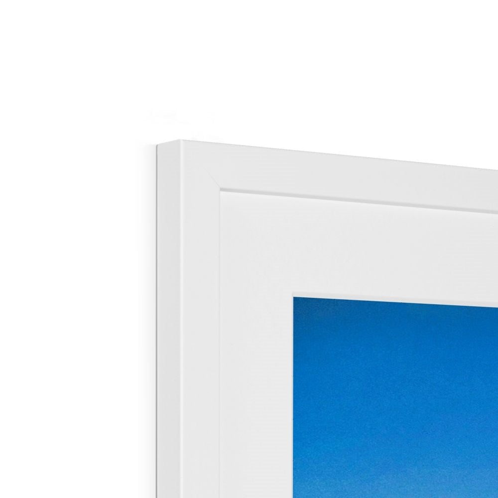 White Kip Marina Photography Art Print in Frame on Blue Gradient