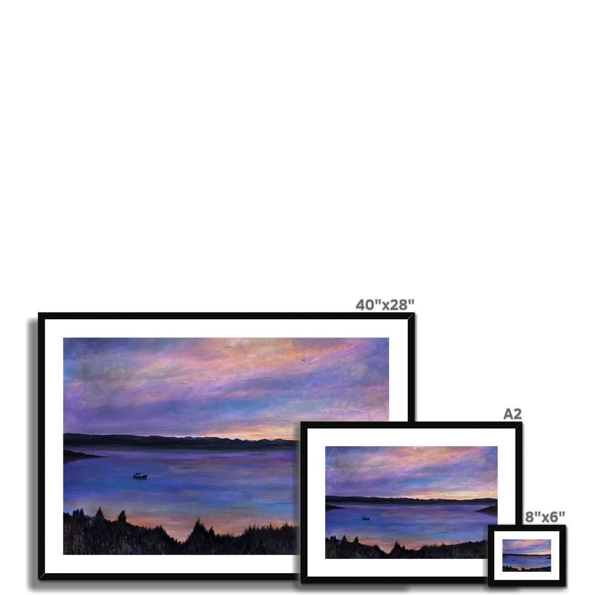 Lamlash Dusk 40x28 framed sunset landscape print with black frame
