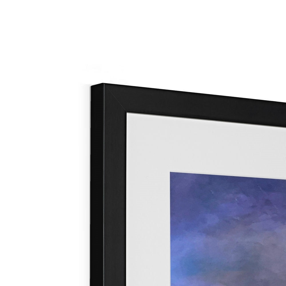 Black matte frame with white mat and abstract blue Lamlash Dusk painting