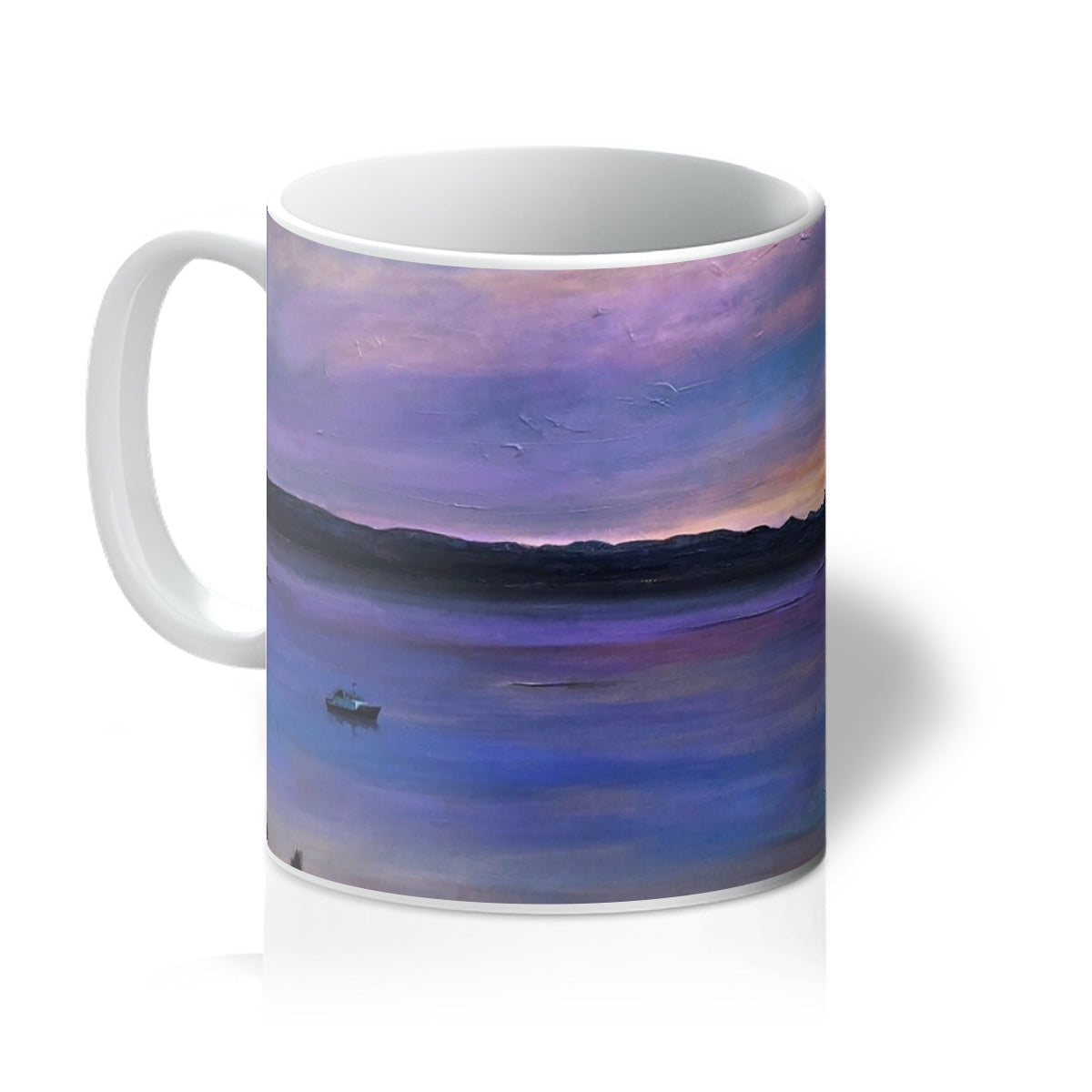Lamlash Dusk Mug: serene twilight lake scene in purple blue hues