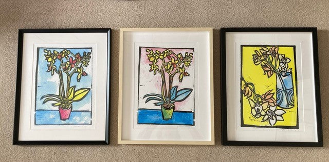 Large "Flowers" Blue Framed | Damian Henry Artist Printmaker