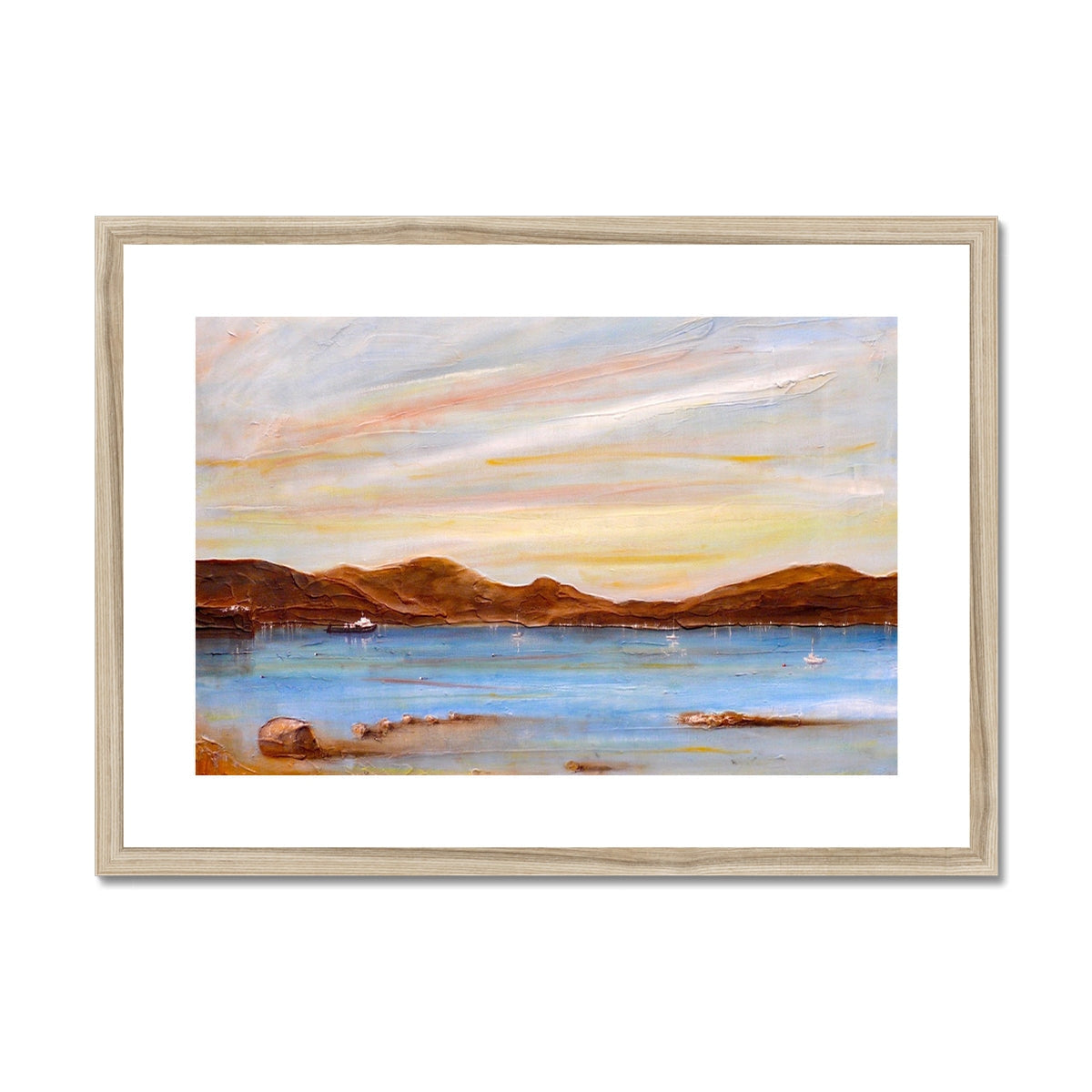 Serene beach landscape art print The Last Ferry To Dunoon