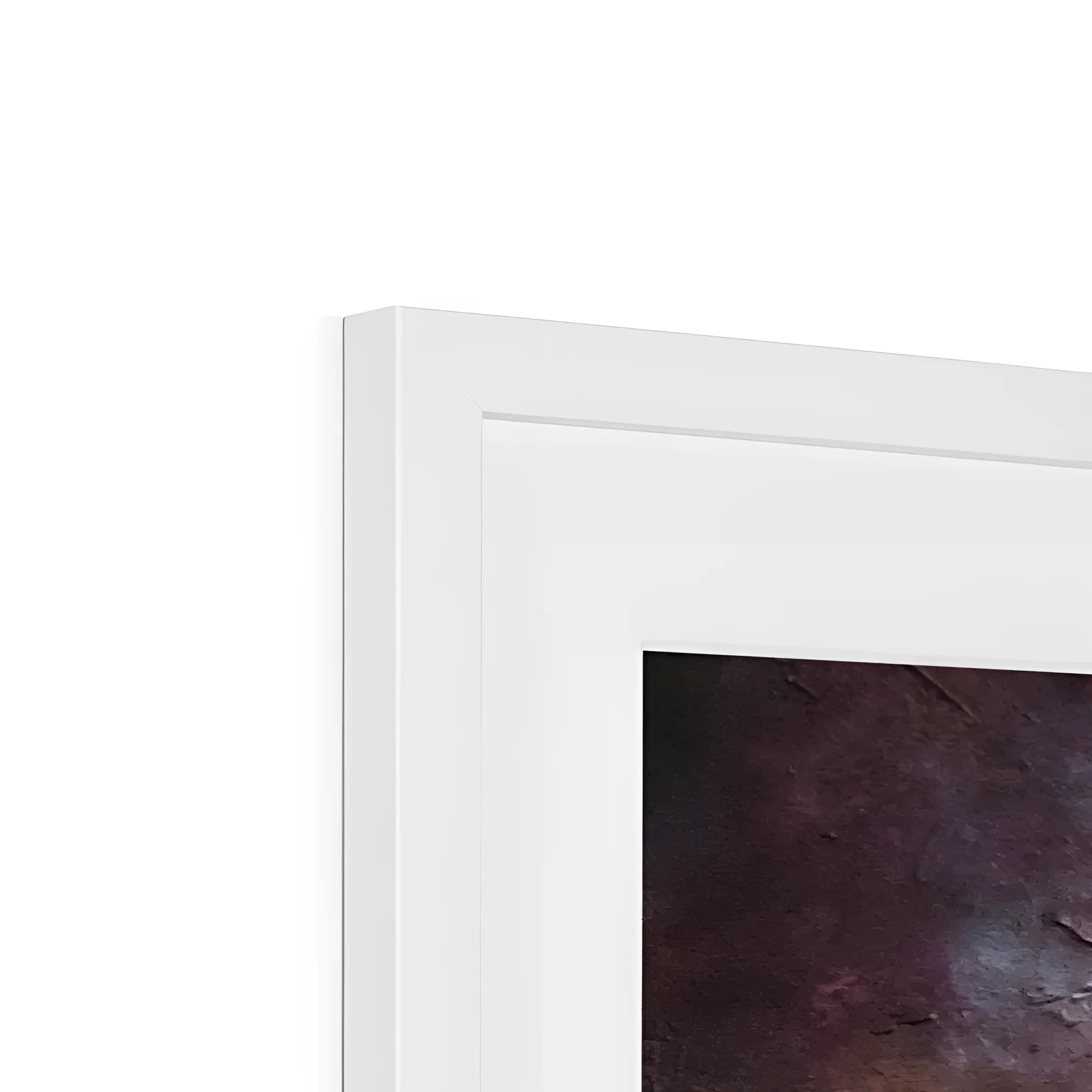 White framed artwork featuring a dark textured painting from the Last Skye Light Framed & Mounted Print collection
